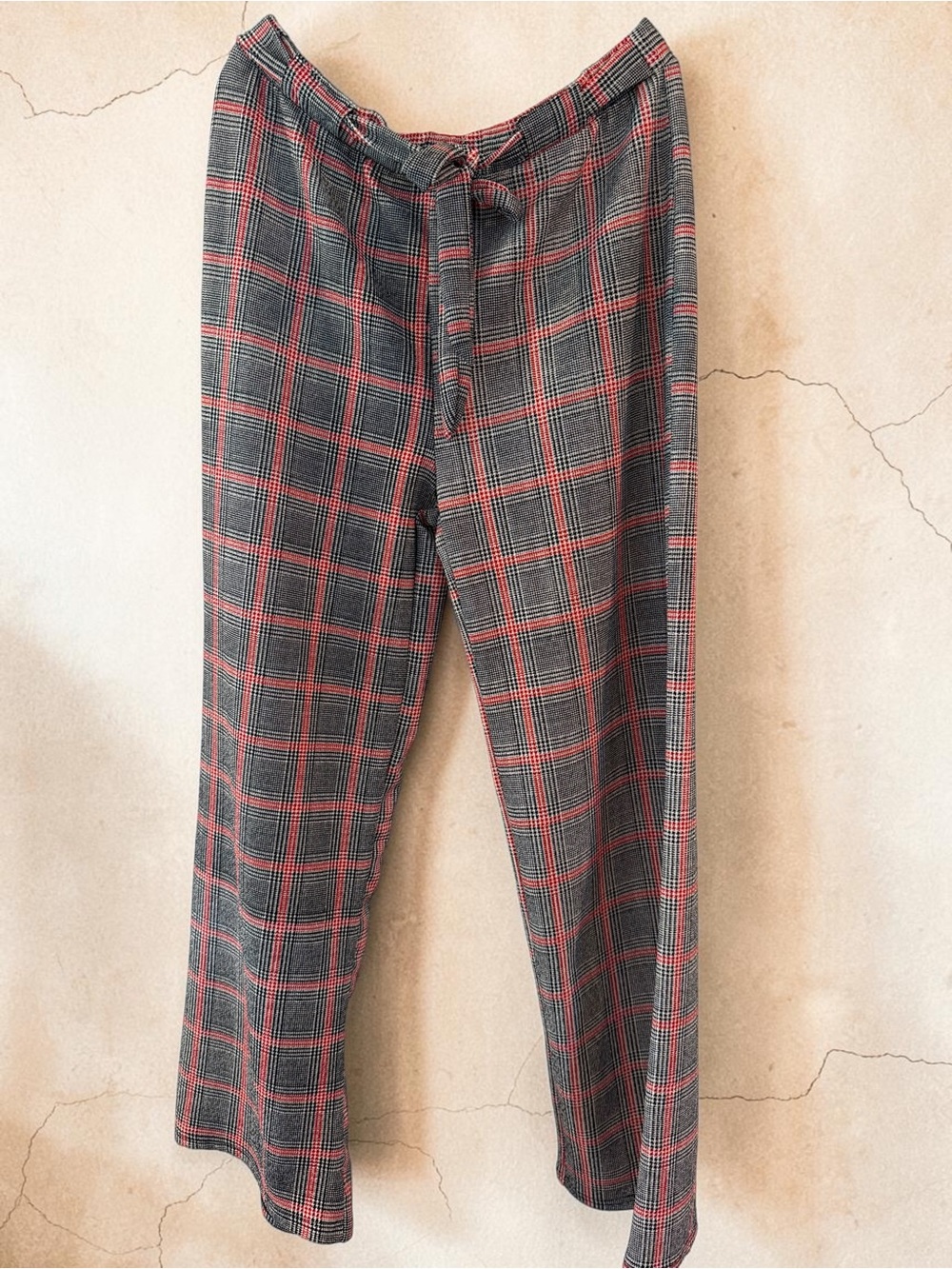 Hot Kiss Plaid Wide Leg Trousers Tie Waist 2X